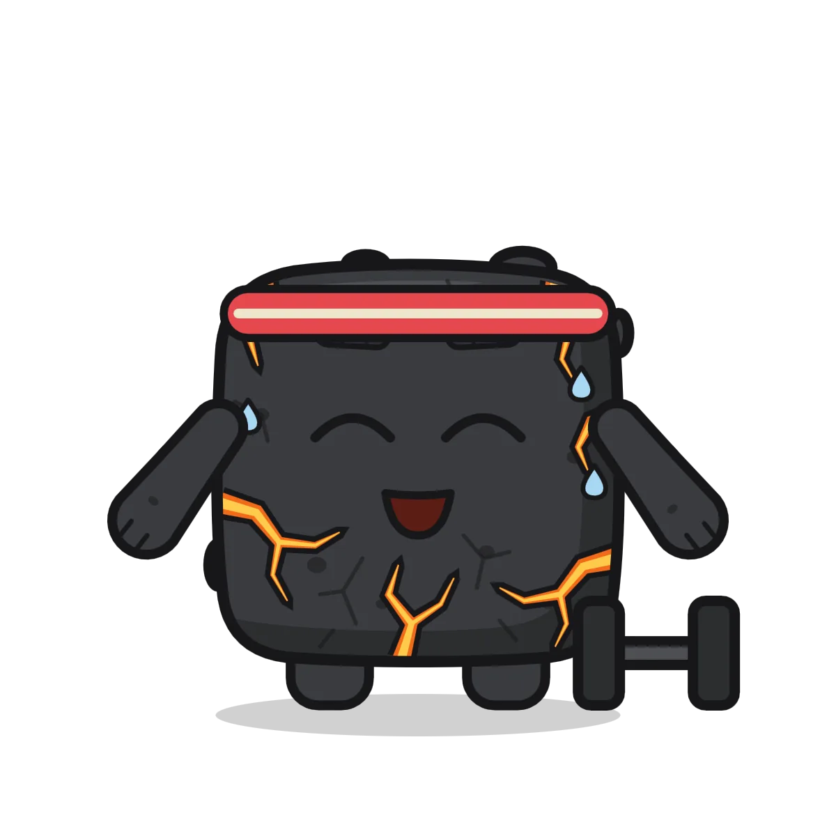 The rock, with his arms up, with a sweatband, a dumbbell beside him.