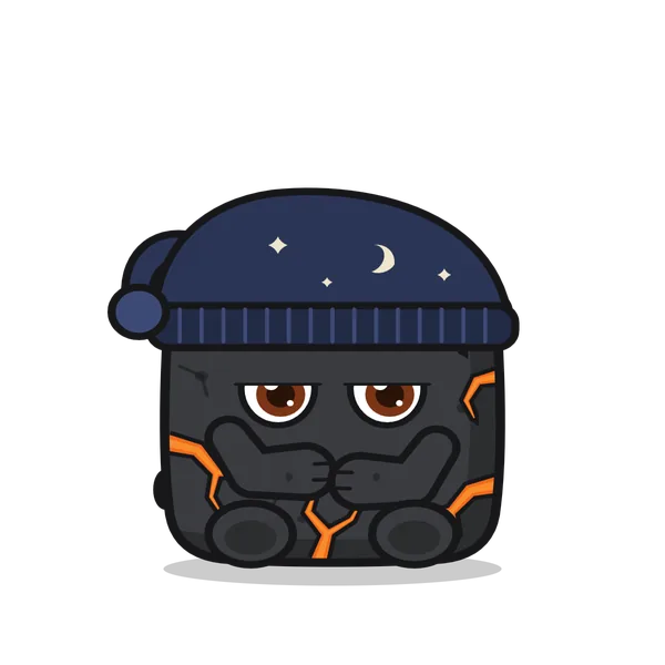 Blocky, the rock, sitting with his arms folded, in his nightcap.